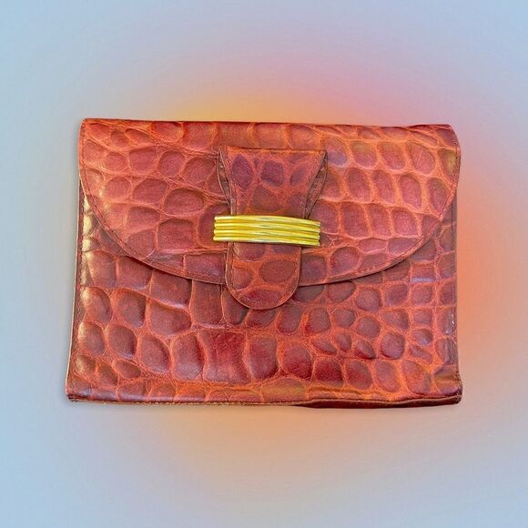Fierce Vintage Animal Print Red Leather Clutch - Picture 1 of 2